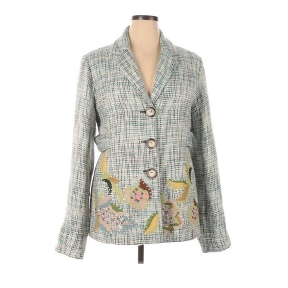 kenzie Jackets & Blazers - Kenzie Aqua/pink/yellow Tweed Floral Embroidered Coat/jacket 14